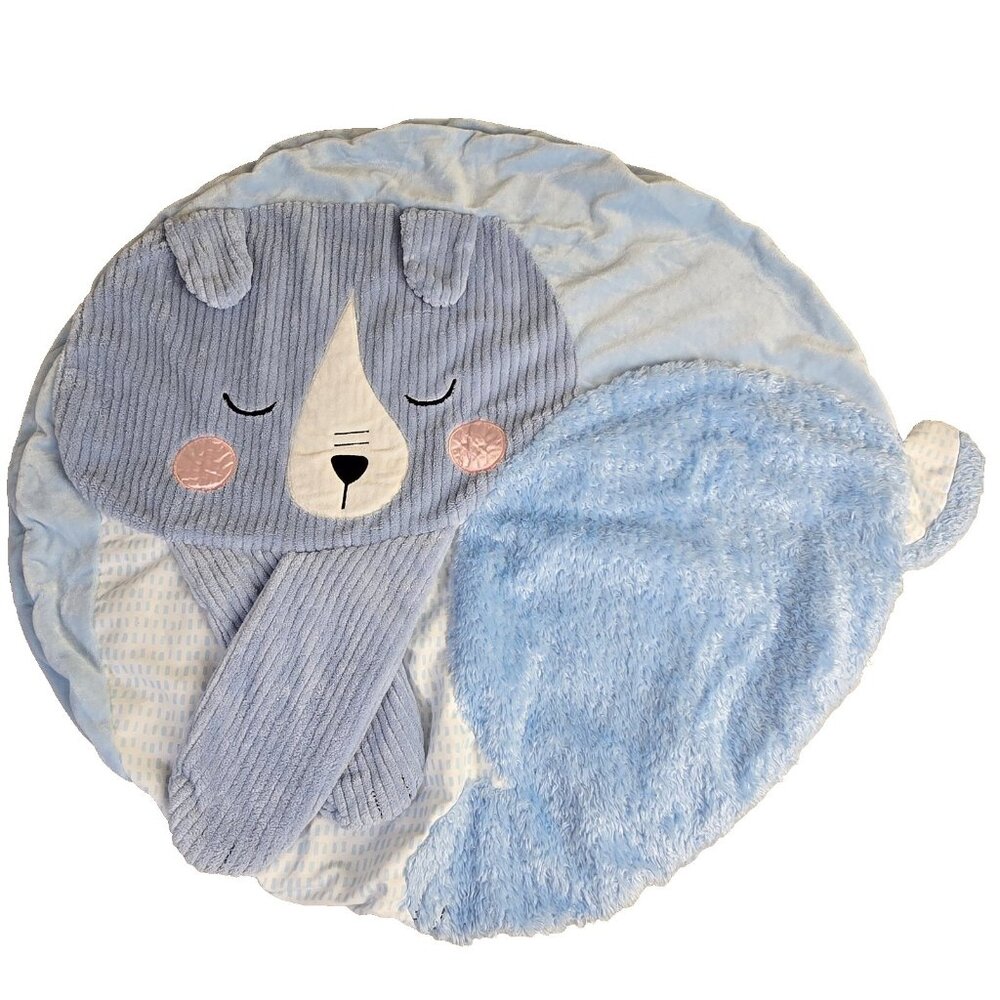 Manhattan Toy Bear Baby Play Mat Blue Plush Lovey Tummy Time Nursery Sensory